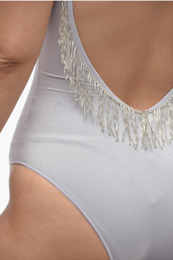 Glitter-Effect One-Piece Swimsuit with Beads