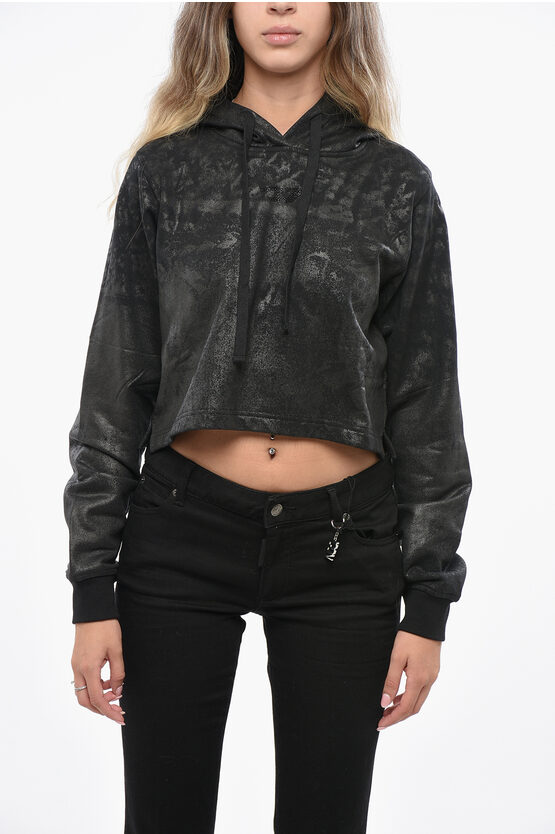 Diesel Glittered Effect F-reggy Cropped Hoodie In Black