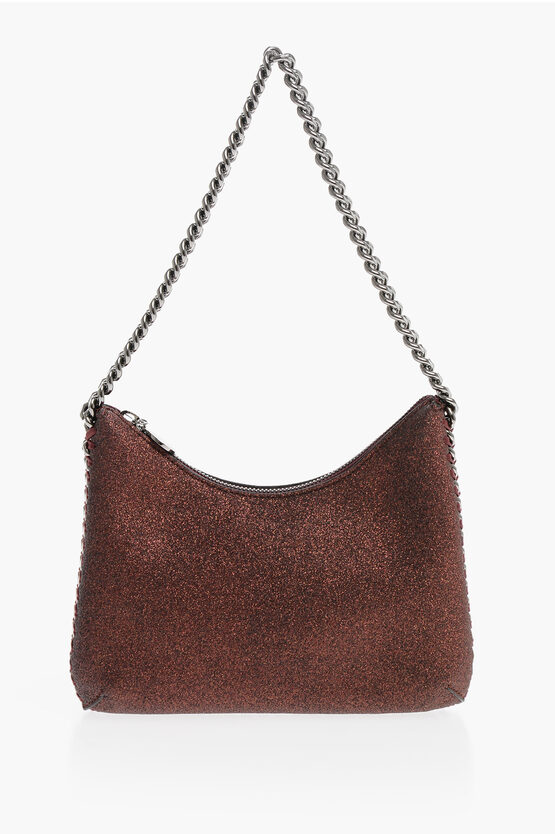 Stella Mccartney Glittered Faux Leather Falabella Shoulder Bag With Silver-to In Burgundy