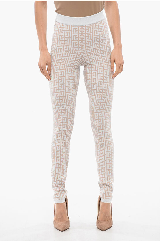 BALMAIN GLITTERED MONOGRAM LEGGINGS