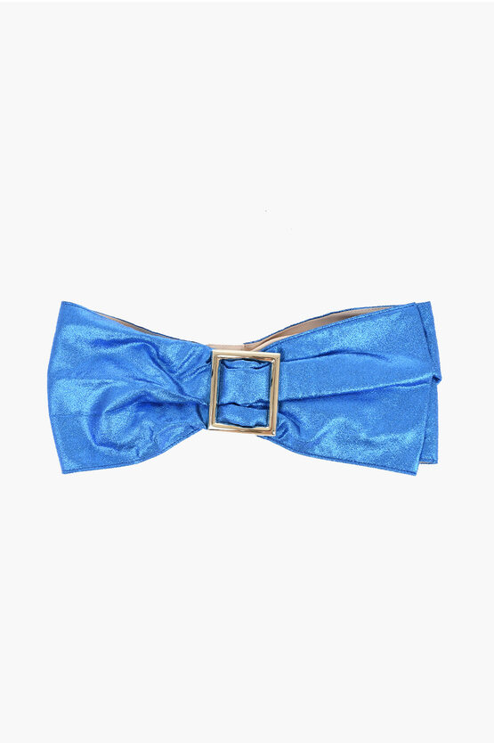 Elisabetta Franchi Glittery Leather Sash Belt In Blue