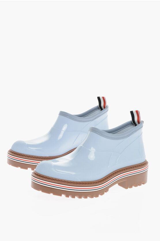 Thom Browne Glossy Effect Rubber Boots Wth Striped Detail In White