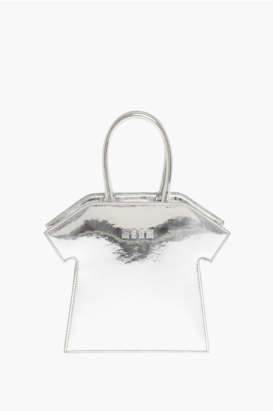 Msgm Glossy Handbag With T-shirt Design And Removable Shoulder St In Neutral