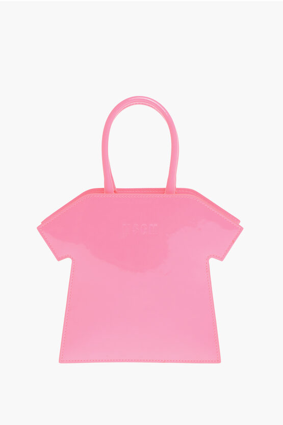 Msgm Glossy Handbag With T-shirt Design And Removable Shoulder St In Pink