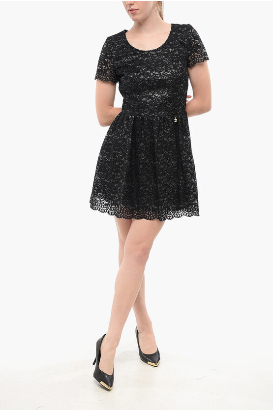 Elisabetta Franchi Gold Short-sleeved Lace Dress In Black