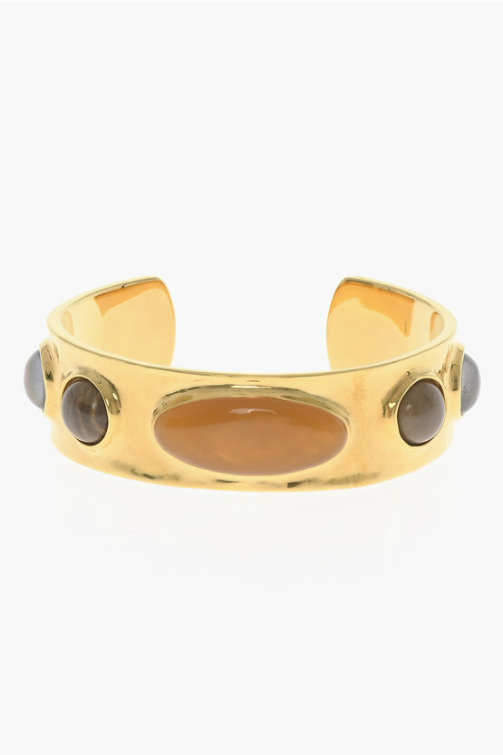 Shop Saint Laurent Golde-effect Brass Cuff Bracelet