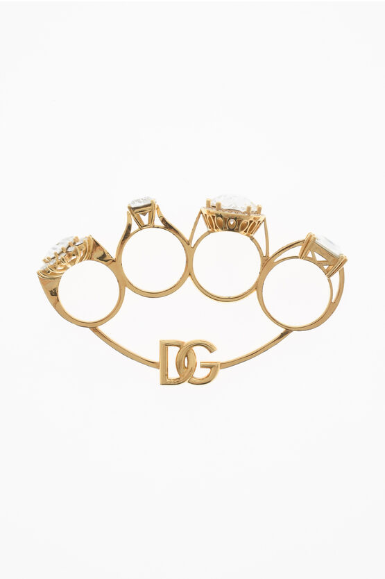 Shop Dolce & Gabbana Golde-effect Rings With Jewels