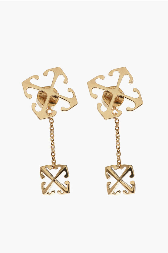 Off-white Golden Effect Brass Double Arrow Earrings