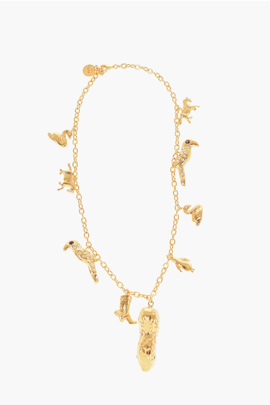 Shop Marni Golden Effect Brass Necklace With Rhinestone Embellished Pen