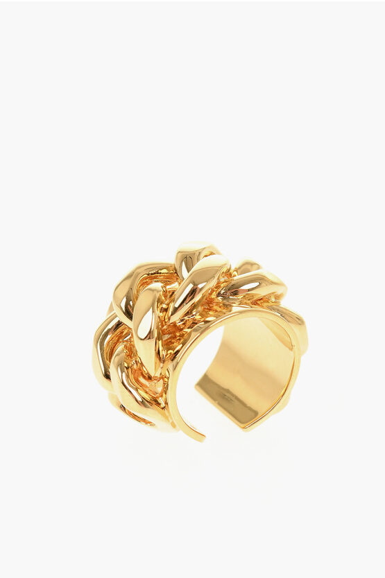 Balmain Golden Effect Brass Ring With Overlapping Chain