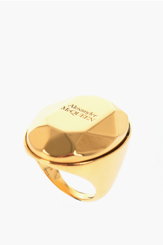 Alexander Mcqueen Golden Effect Brass Signet Ring