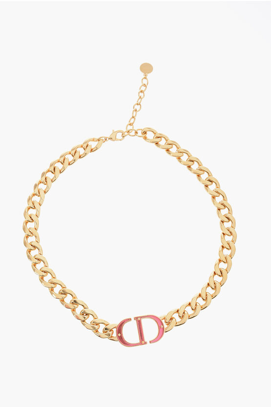 Shop Dior Golden-effect Chain Necklace With Maxi Cd Monogram