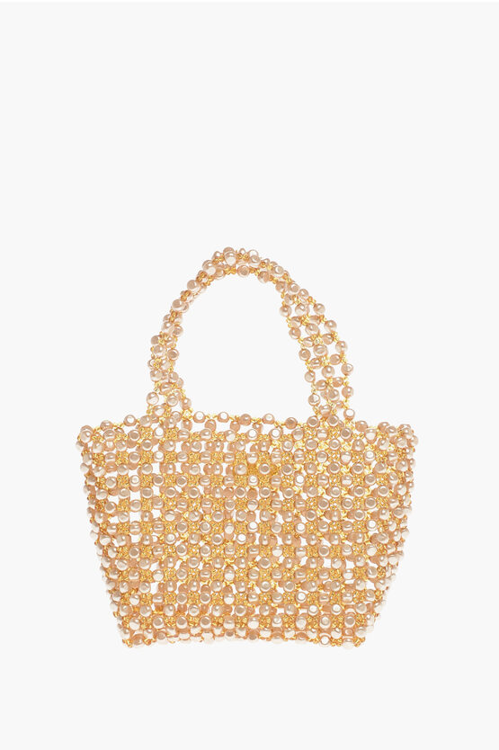 Vanina Golden Effect Faux-pearl Le Sable Nacre' Handbag In Brown