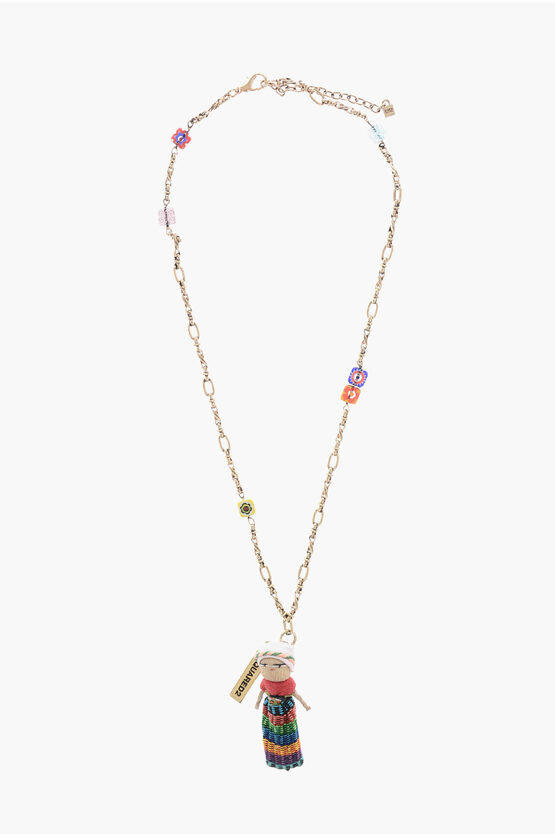 Dsquared2 Golden Effect Guatemala Dolls Necklace With Pendant In Multi
