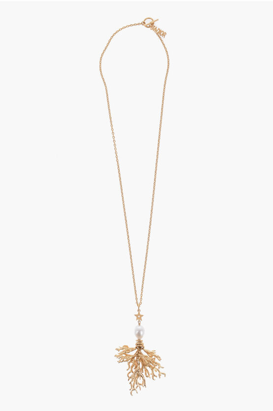 Shop Dior Golden-effect Maxi Necklace With Pendant And Bead