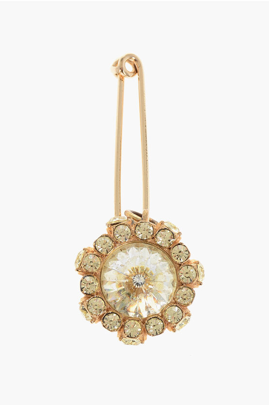 Dsquared2 Golden Effect Metal Brooch With Rhinestone Embellished Jewel