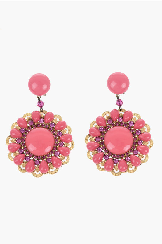 Peris Golden Effect Metal Earrings Embellished With Rhinestones In Pink