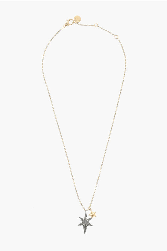 Shop Allsaints Golden Effect Metal Necklace With Rhinestone Embellished Pen