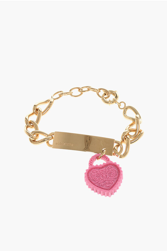 DSQUARED2 GOLDEN EFFECT METAL OPEN YOUR HEART BRACELET WITH CHARM