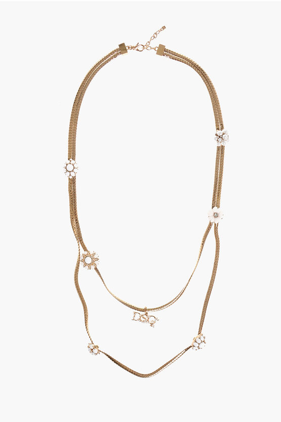 DSQUARED2 GOLDEN-EFFECT METAL OPERA NECKLACE WITH RESIN DETAILS