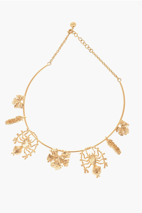 Shop Dior Golden-effect Mille Fleurs Stiff Necklace With Charm