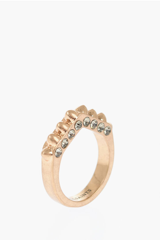 Allsaints Golden Effect Ring With Studs And Rhinestone