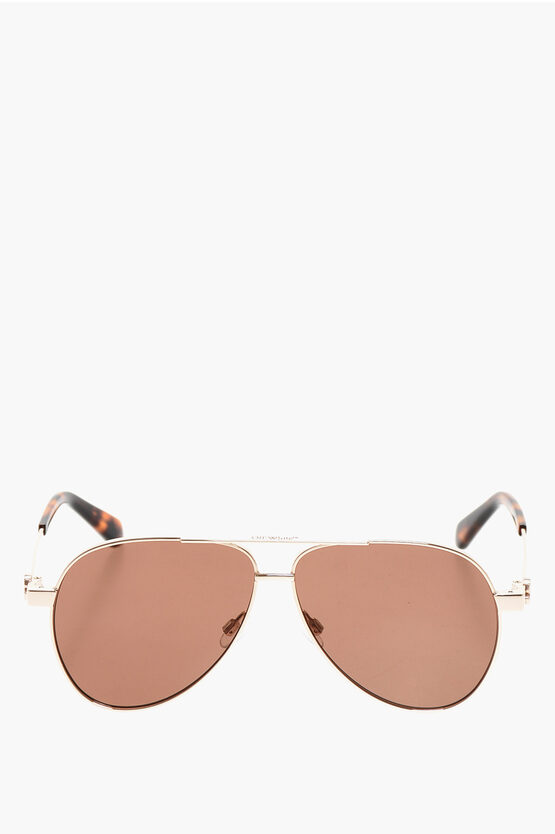 Off-white Golden Effect Ruston Aviator Sunglasses In Gray