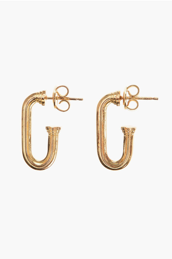 Shop Bottega Veneta Golden-effect Silver Pillar Hoop Earrings