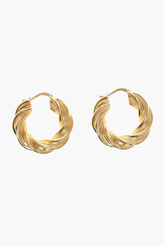 Shop Bottega Veneta Golden- Effect Silver Pillar Twisted Hoop Earrings