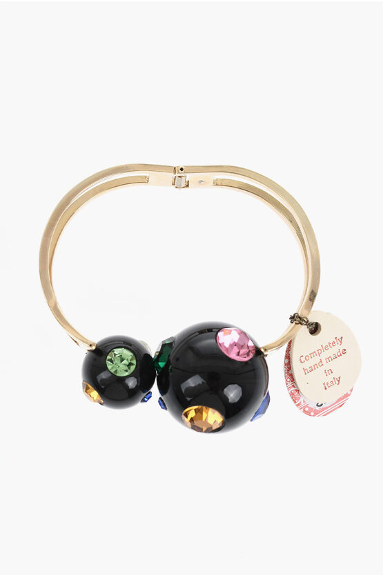 Sveva Collection Golden Metal Cometa Bracelet Embellished With Multicolored C