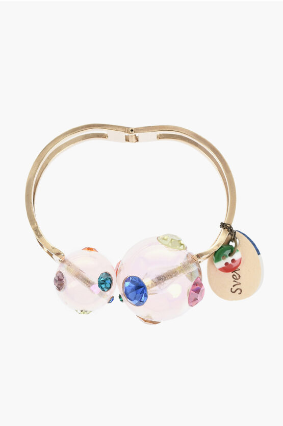 Sveva Collection Golden Metal Cometa Bracelet With Iridescent Balls And Multi