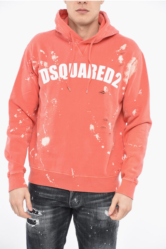 Dsquared2 Goth Foam Hoodie Sweatshirt With Distressed Effect In Orange