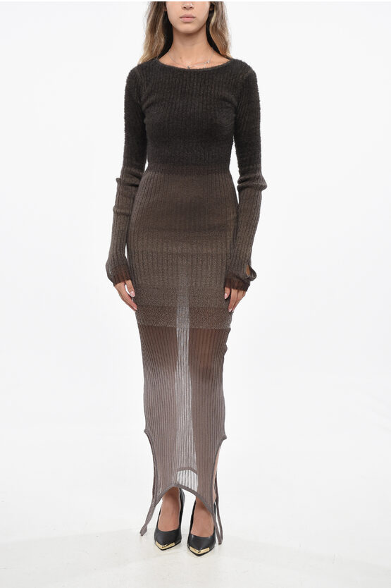 Attico Gradient Effect Ribbed Bodycon Dress In Brown