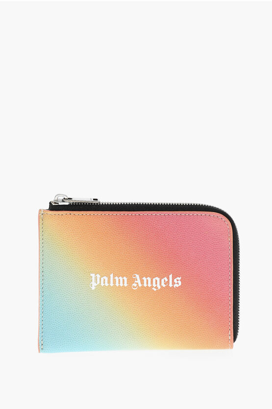 Shop Palm Angels Gradient Effect Saffiano Leather Card Holder With Zip Closur