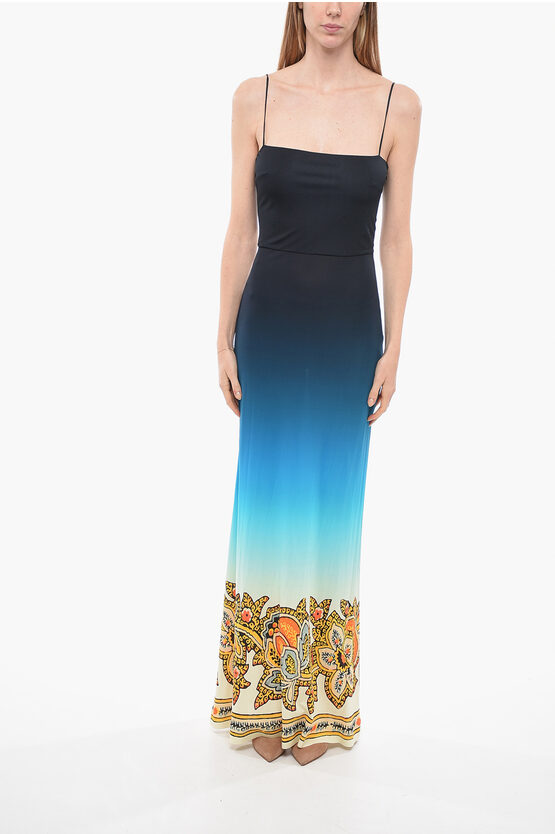 Etro Gradient Longline Dress With Paisley Printed In Blue