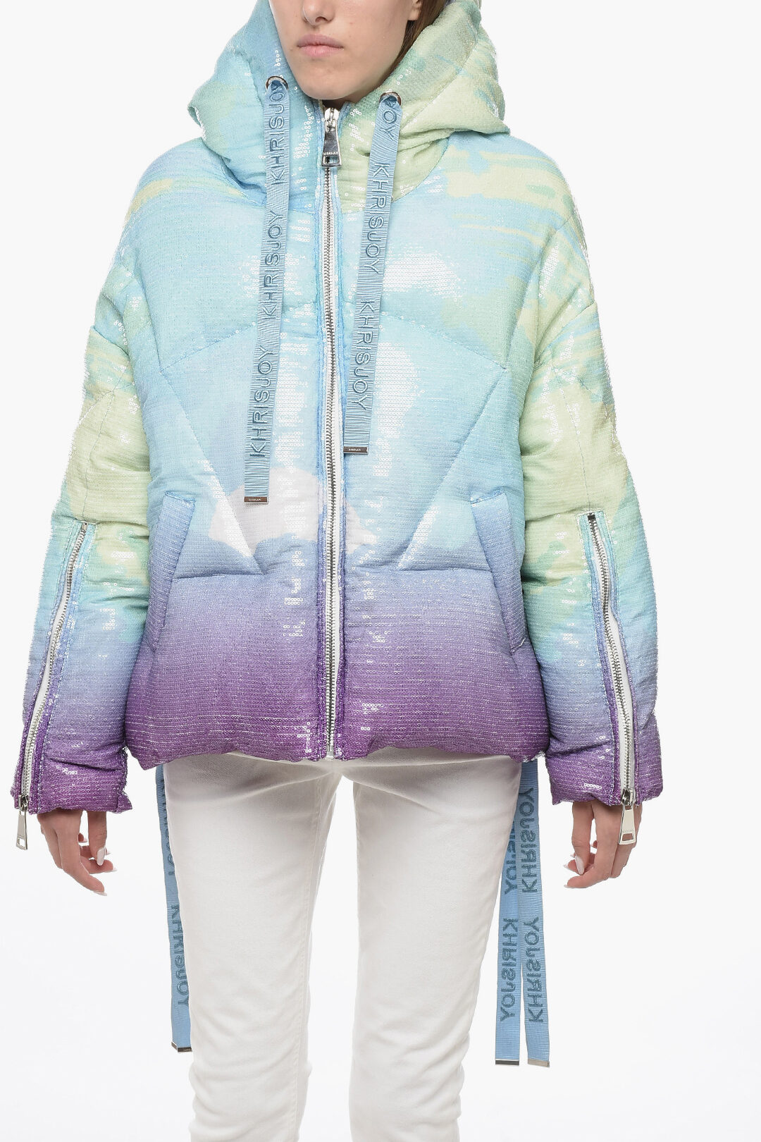 Khrisjoy Gradient SUNSET Down-Jacket with Sequined Embroideries 