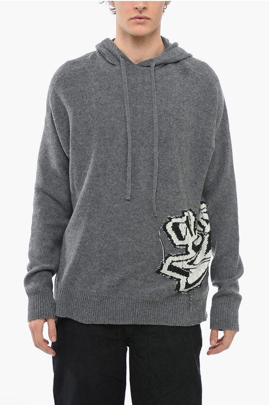 Off-white Graff Chunky Hoodie Sweatshirt With Intarsia In Gray