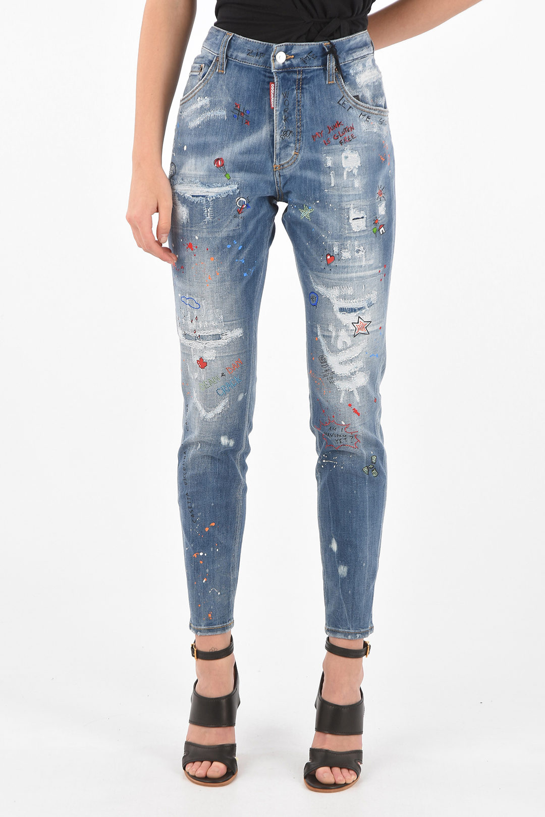 パンツ Dsquared2 Slim Fit Graffiti Print Jeans DSQUARED2 Graffiti Print Skater Jeans Black, $830 | Neiman