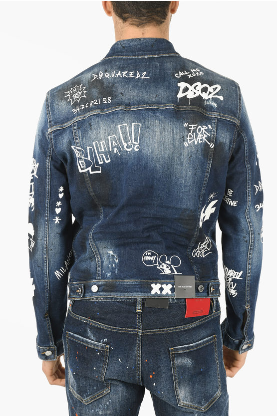 Dsquared2 Graffiti Printed DAN JEAN Denim Jacket men Glamood Outlet