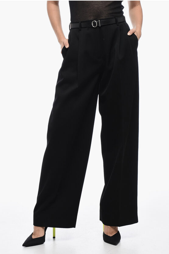 Shop Jil Sander Grain De Poudre Wool Pants With Wide Leg