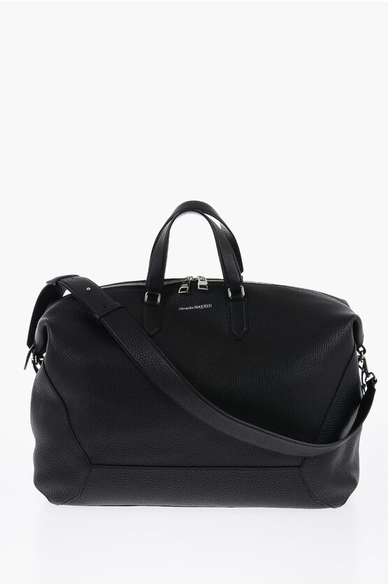 Shop Alexander Mcqueen Grained Leather Duffle Bag With Removable Shoulder Strap