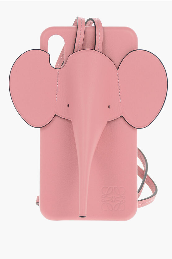 Loewe Grained-leather Elephant Iphone X Case With Detachable Strap In Pink