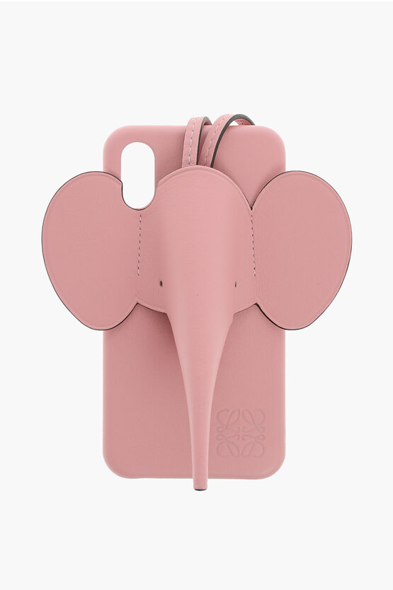 Loewe Grained-leather Elephant Iphone Xs Case With Detachable Stra In Pink