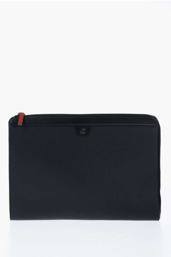 Shop Christian Louboutin Grained Leather For Rui Clutch With Contrasting Trim