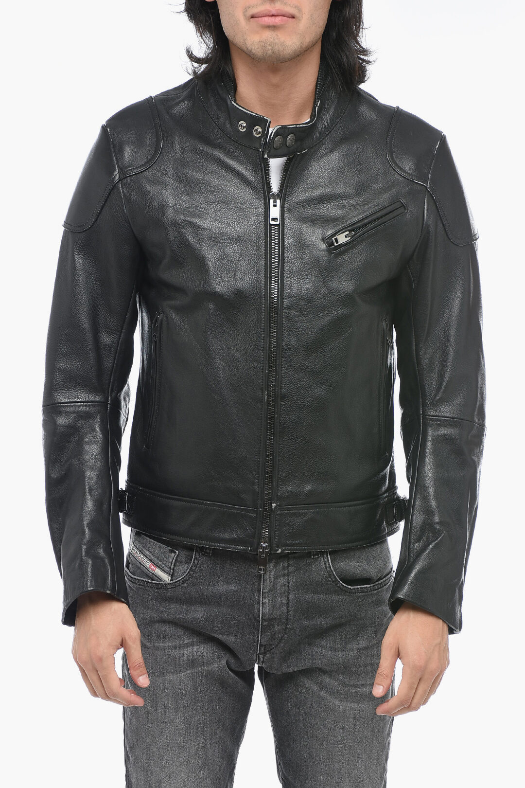 Diesel Grained Leather L-HEIN Jacket with Patchworks herren