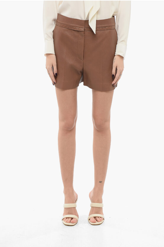 Fendi Selleria-stitching Leather Shorts