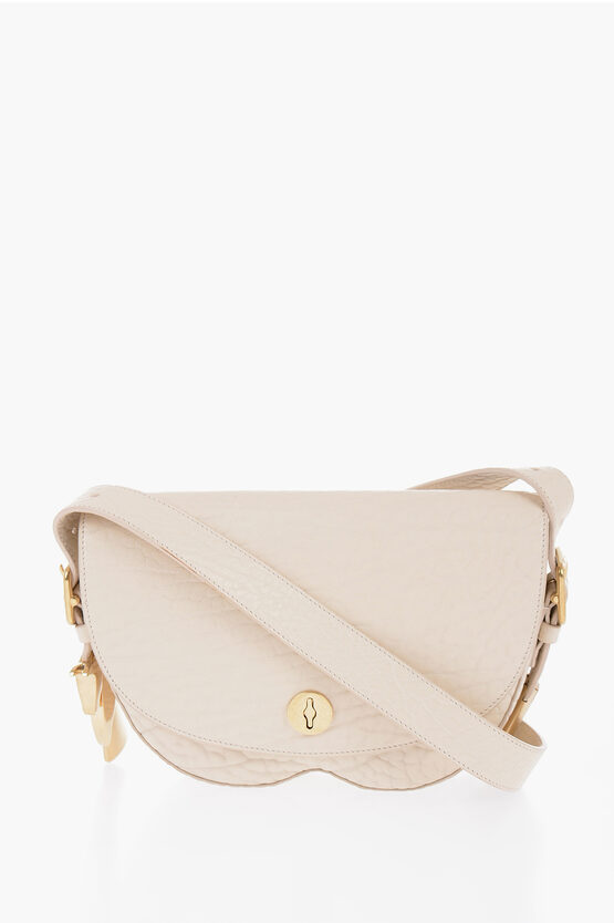 Shop Burberry Grained Leather Satchel Bag With Asymmetric Hem