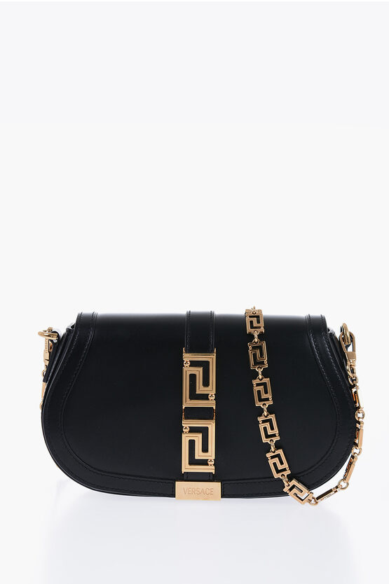 Versace Leather Greca Goddess Shoulder Bag With Golden Details