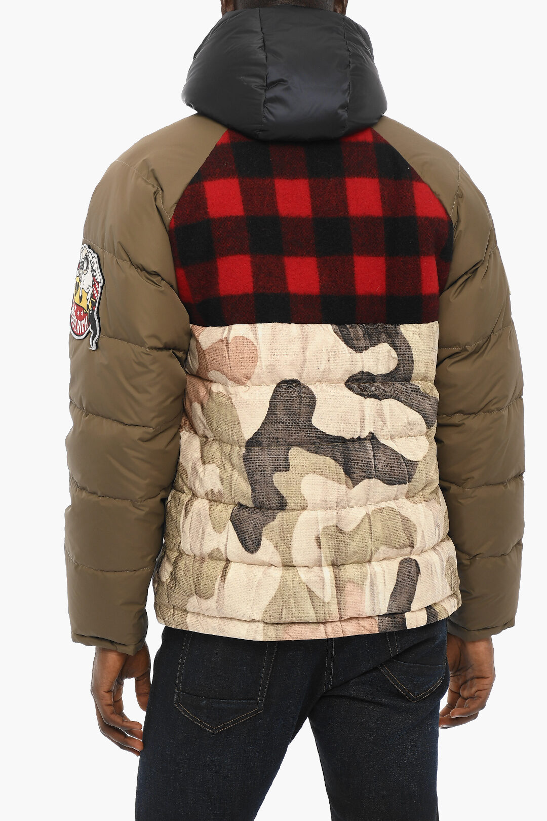 Woolrich GRIFFIN Camouflage Down Jacket with Buffalo Checked Detail and  Removable Logo Pach men - Glamood Outlet