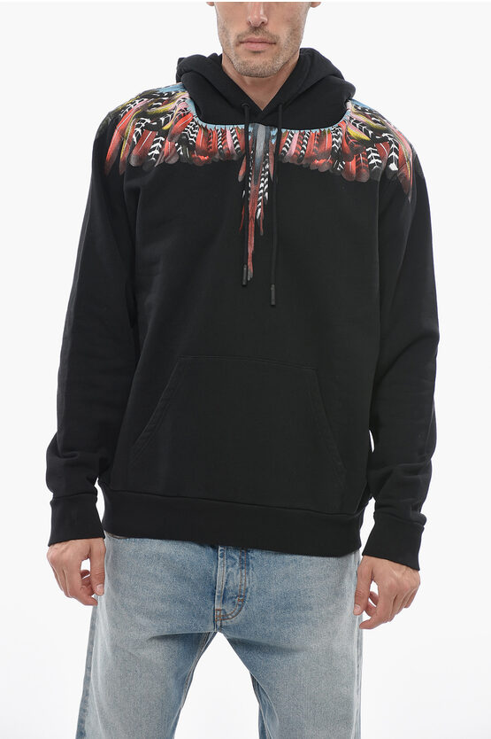 Shop Marcelo Burlon County Of Milan Grizzly Wings Hoodie Sweatshirt With Multicolored Print